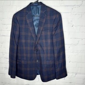 Stafford Men's Blue and Brown Checkered Blazer